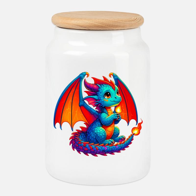 Drache - Keksdose mit Holzdeckel - Weiß