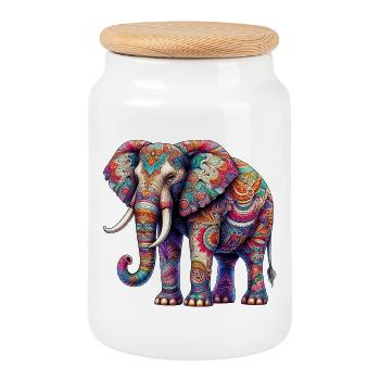 Éléphant - Boîte à biscuits avec couvercle en bois - blanc - Devant
