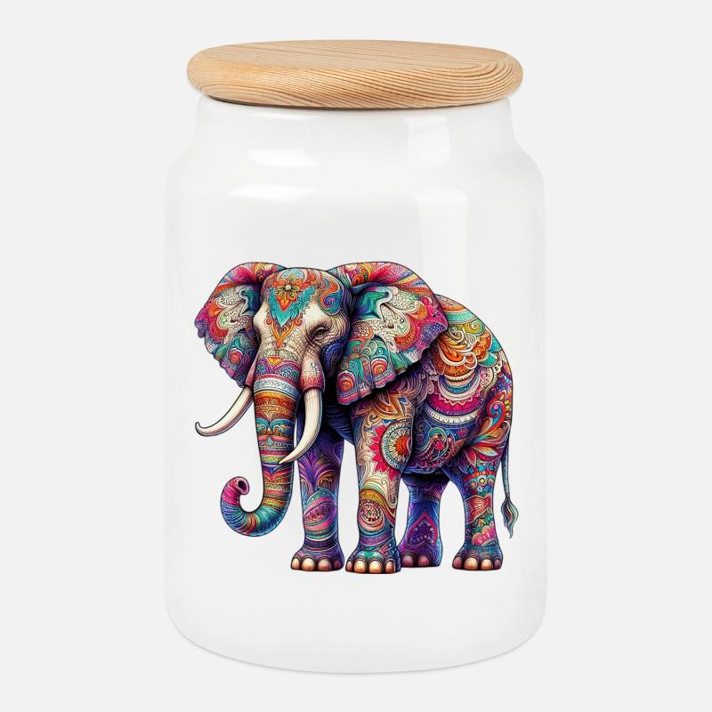 Elefant - Keksdose mit Holzdeckel - Weiß