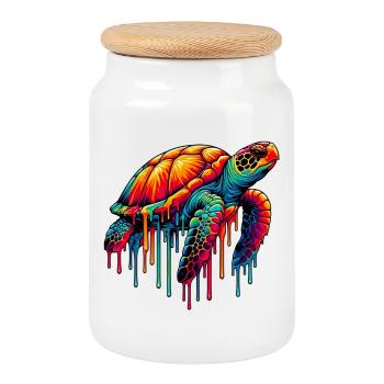 Tortue - Boîte à biscuits avec couvercle en bois - blanc - Devant
