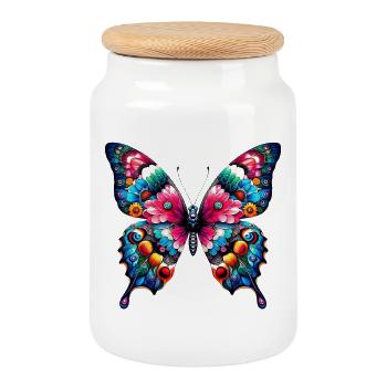 Papillon - Boîte à biscuits avec couvercle en bois - blanc - Devant