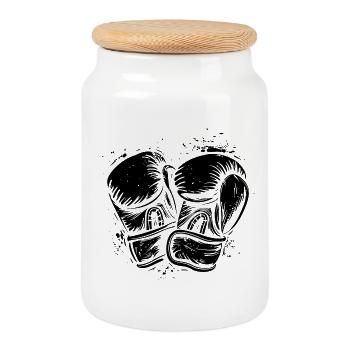 Boxing - Cookie Jar with Wooden Lid - white - Front