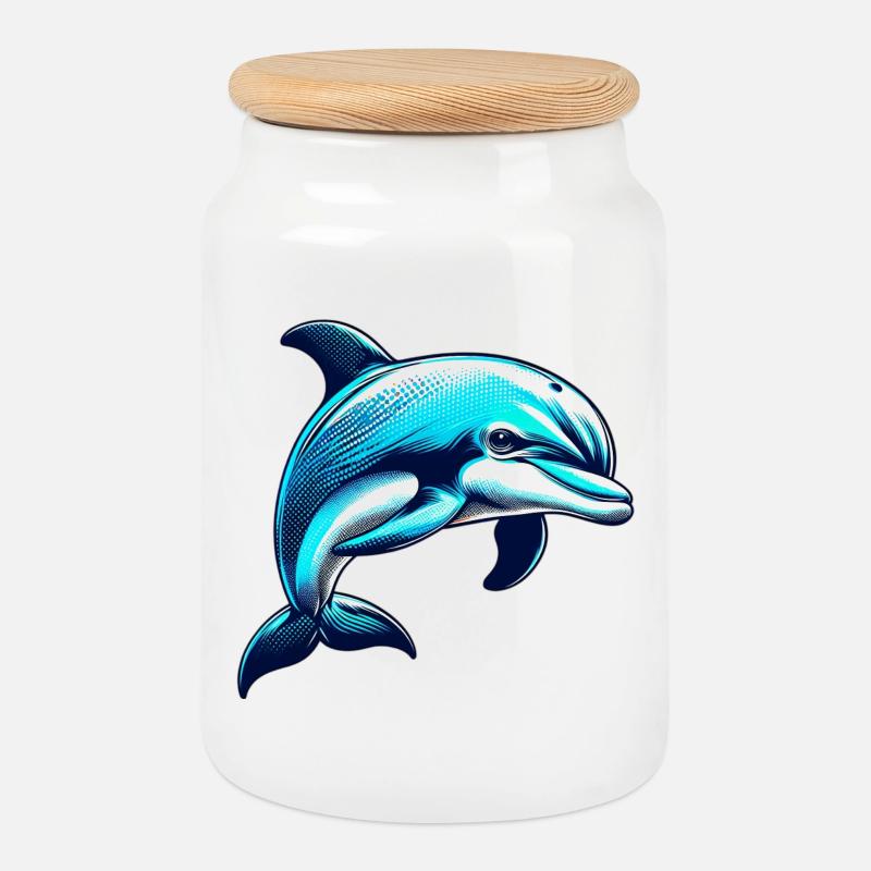 Delfin - Keksdose mit Holzdeckel - Weiß