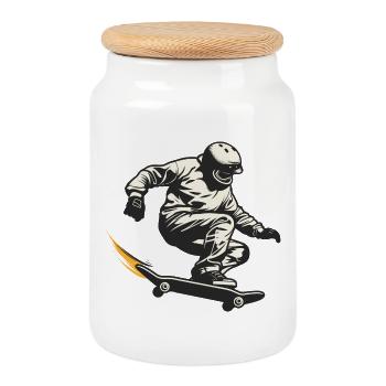 Skateboarders - Cookie Jar with Wooden Lid - white - Front