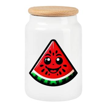 Watermelon - Cookie Jar with Wooden Lid - white - Front