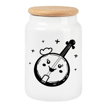 Cartoon Banjo - Cookie Jar with Wooden Lid - white - Front