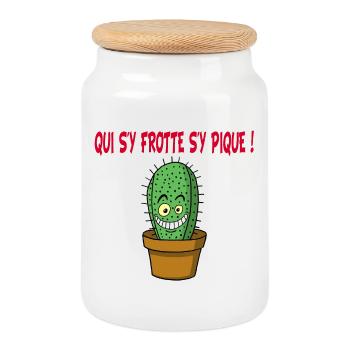 Cactus manga - Boîte à biscuits avec couvercle en bois - blanc - Devant