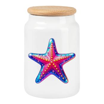 Étoile de mer - Boîte à biscuits avec couvercle en bois - blanc - Devant