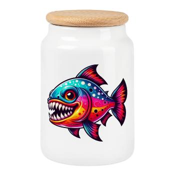 Piranha - Cookie Jar with Wooden Lid - white - Front