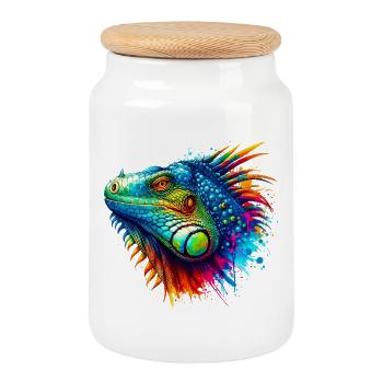 Iguane - Boîte à biscuits avec couvercle en bois - blanc - Devant
