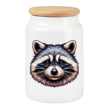 Raccoon - Cookie Jar with Wooden Lid - white - Front