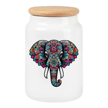 Elefant - Keksdose mit Holzdeckel - Weiß - Vorne
