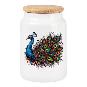 Pfau - Keksdose mit Holzdeckel - Weiß - Vorne