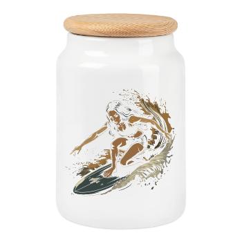 Graphique du surfeur - Boîte à biscuits avec couvercle en bois - blanc - Devant
