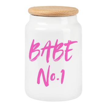 BABE No. 1 - Cookie Jar with Wooden Lid - white - Front