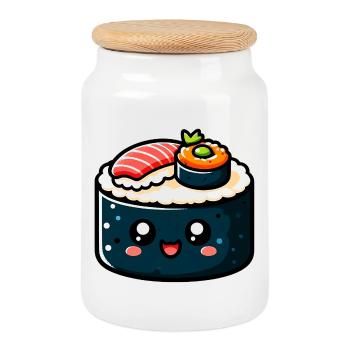 Sushi - Boîte à biscuits avec couvercle en bois - blanc - Devant