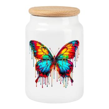 Papillon - Boîte à biscuits avec couvercle en bois - blanc - Devant