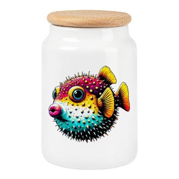 Blowfish - Boîte à biscuits avec couvercle en bois - blanc - Devant