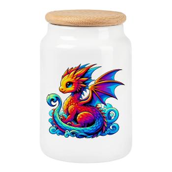 Drache - Keksdose mit Holzdeckel - Weiß - Vorne