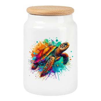 Tortue - Boîte à biscuits avec couvercle en bois - blanc - Devant