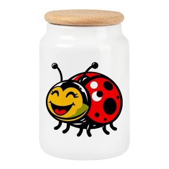 Ladybird - Cookie Jar with Wooden Lid - white - Front