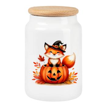 Halloween Fox in the Pumpkin: Sweet Scary Fun - Cookie Jar with Wooden Lid - white - Front