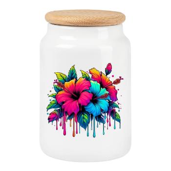 Fleurs d’hibiscus - Boîte à biscuits avec couvercle en bois - blanc - Devant
