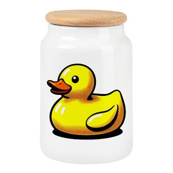 Ente Ente Ente Ente Ente - Keksdose mit Holzdeckel - Weiß - Vorne