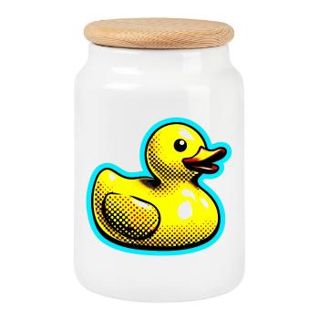 Ente Ente Ente Ente Ente - Keksdose mit Holzdeckel - Weiß - Vorne