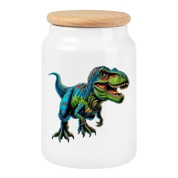 Dinosaur - Cookie Jar with Wooden Lid - white - Front
