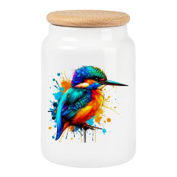 Martin-pêcheur - Boîte à biscuits avec couvercle en bois - blanc - Devant