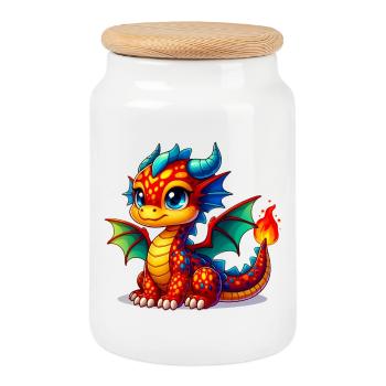 Drache - Keksdose mit Holzdeckel - Weiß - Vorne
