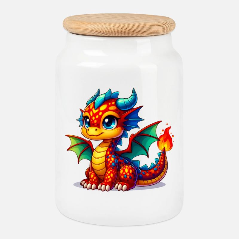 Drache - Keksdose mit Holzdeckel - Weiß