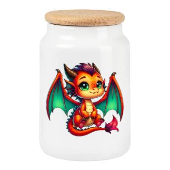 Dragon - Cookie Jar with Wooden Lid - white - Front