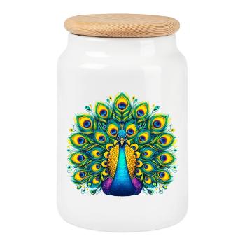 Peacock - Cookie Jar with Wooden Lid - white - Front