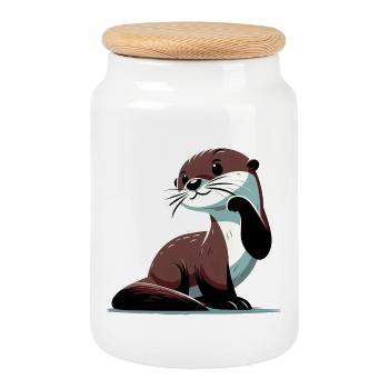 Otter - Keksdose mit Holzdeckel - Weiß - Vorne