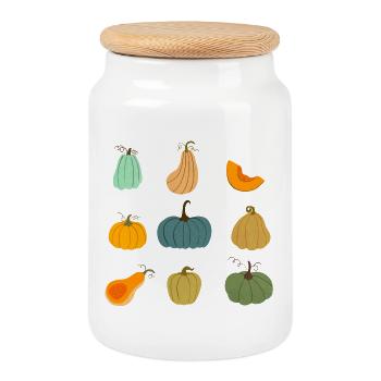 Collection de citrouilles d’automne colorées - Boîte à biscuits avec couvercle en bois - blanc - Devant