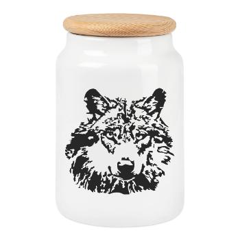 Wolf vek Wolfskopf - Cookie Jar with Wooden Lid - white - Front