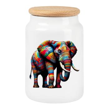 Éléphant - Boîte à biscuits avec couvercle en bois - blanc - Devant