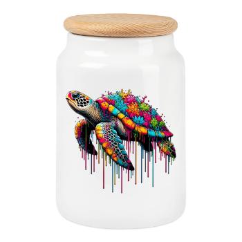 Tortue - Boîte à biscuits avec couvercle en bois - blanc - Devant