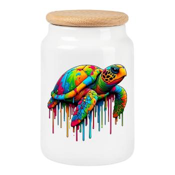 Tortue - Boîte à biscuits avec couvercle en bois - blanc - Devant