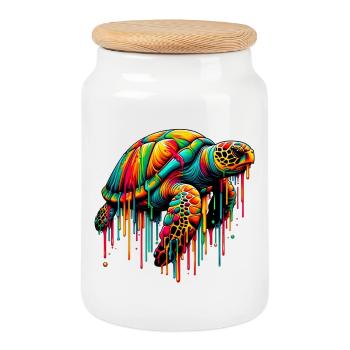 Turtle - Cookie Jar with Wooden Lid - white - Front