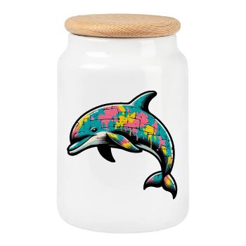 Dolphin - Cookie Jar with Wooden Lid - white - Front