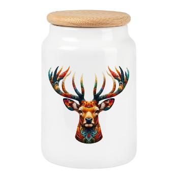 Deer - Cookie Jar with Wooden Lid - white - Front