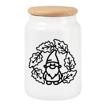 Nain dans la couronne de feuilles - Boîte à biscuits avec couvercle en bois - blanc - Devant