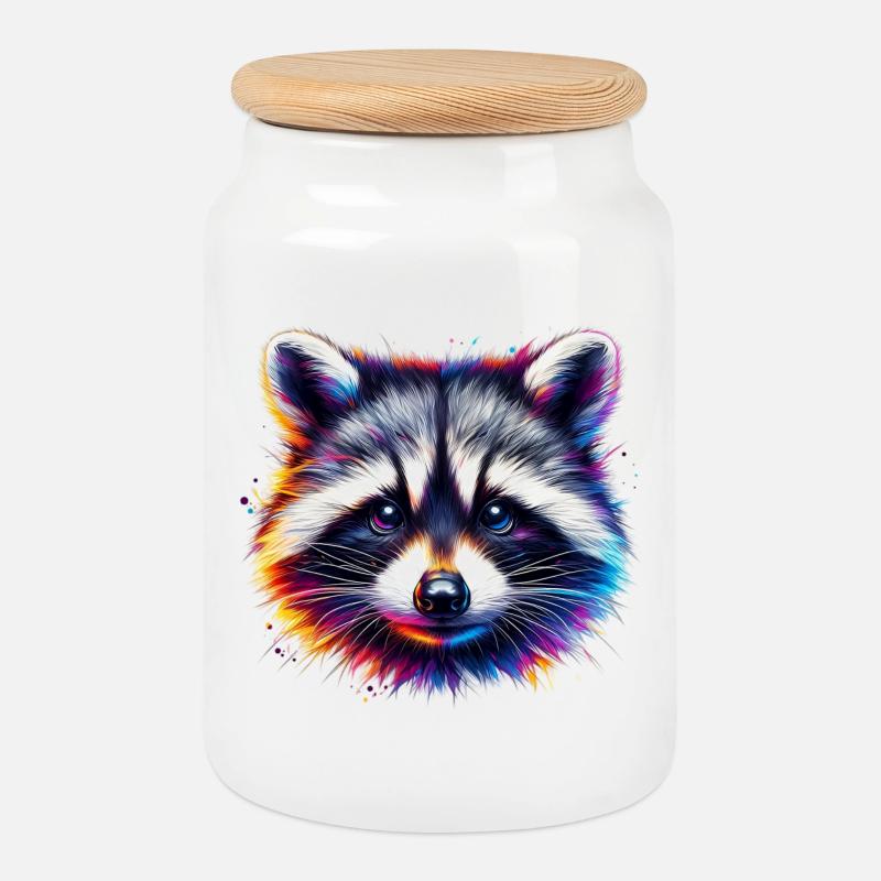 Waschbär - Keksdose mit Holzdeckel - Weiß