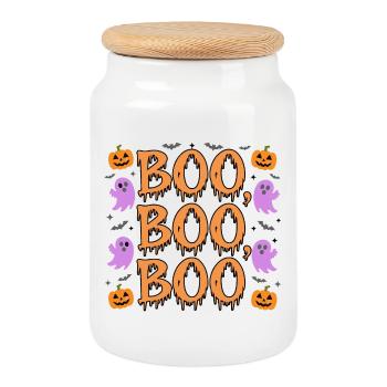 Fantômes et citrouilles amusants d’Halloween - Boîte à biscuits avec couvercle en bois - blanc - Devant