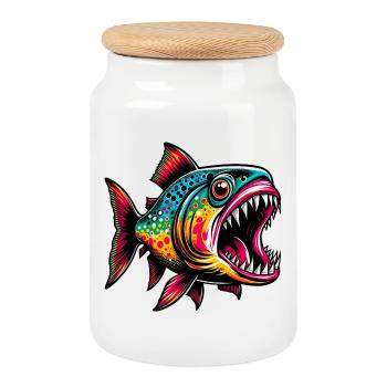 Piranha - Boîte à biscuits avec couvercle en bois - blanc - Devant