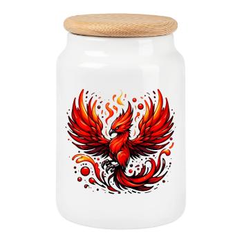 Phénix rouge - Boîte à biscuits avec couvercle en bois - blanc - Devant