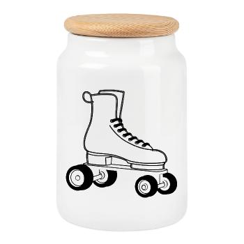 Rollerskates Line Art - Keksdose mit Holzdeckel - Weiß - Vorne